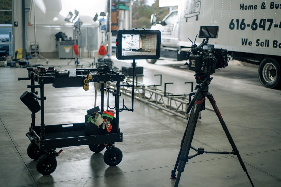 Television broadcast studio with cameras and lighting equipment