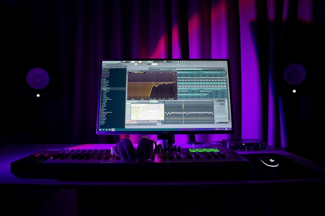 Video editing workstation with audio waveforms on screen