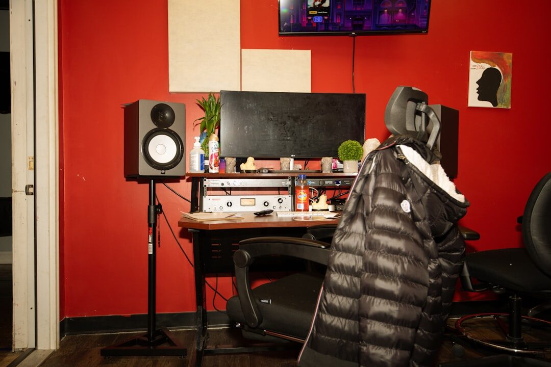 Acoustic treatment panels in a professional recording studio