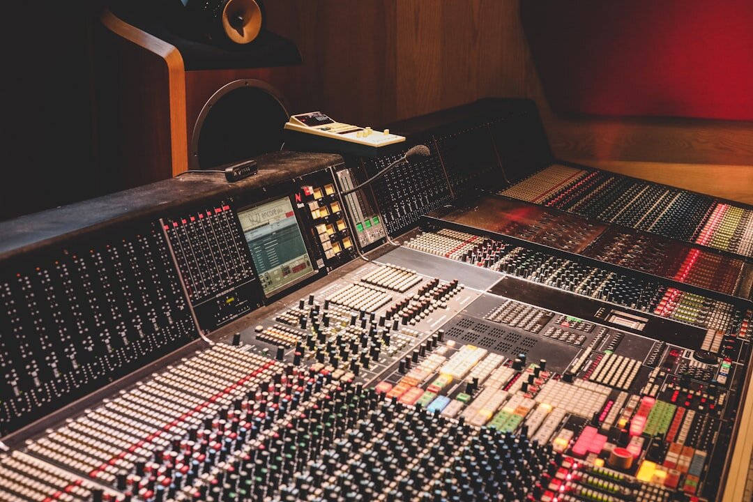 Interior of a modern sound recording studio with equipment
